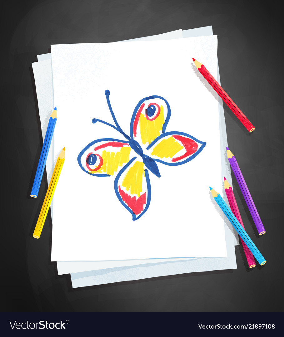 Child drawing of butterfly Royalty Free Vector Image