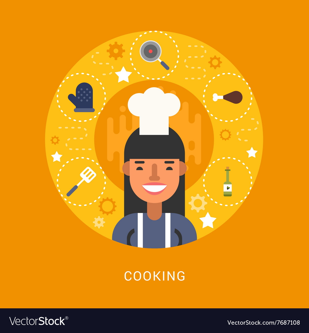 Food icons and objects in the shape of circle chef