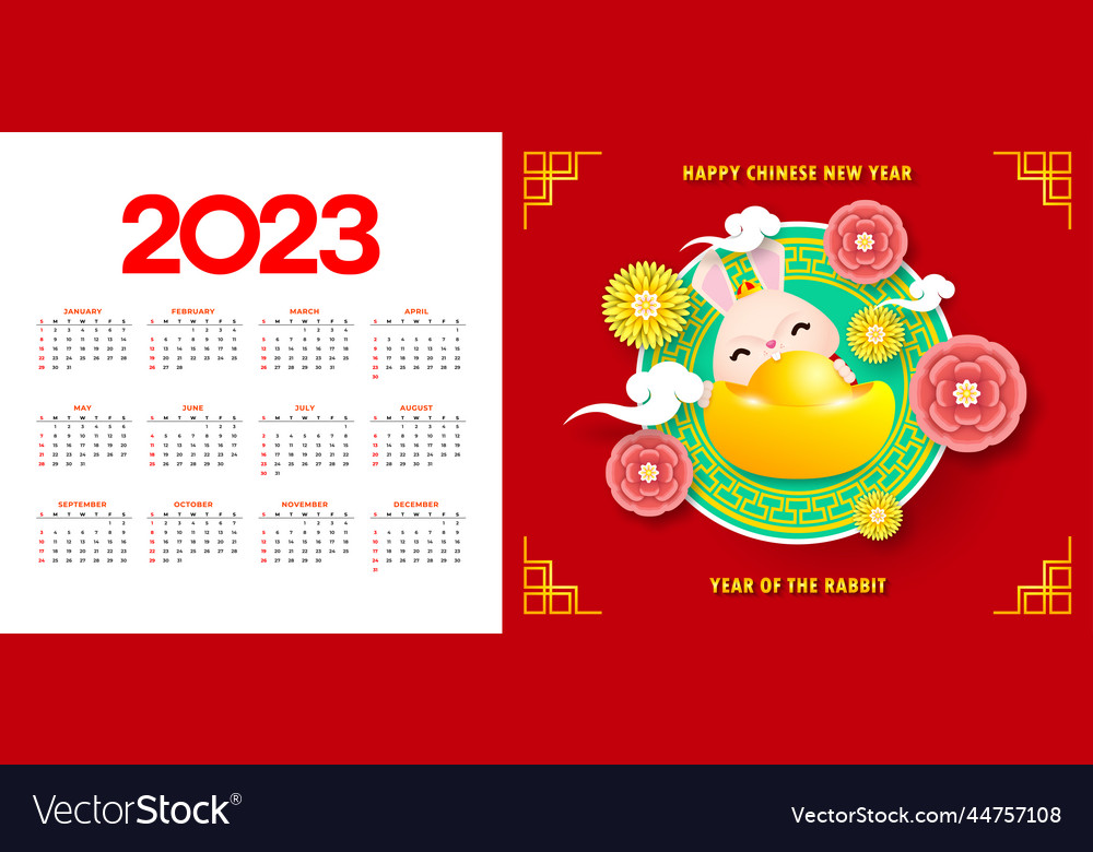 Happy chinese new year 2023 calendar cute rabbit Vector Image