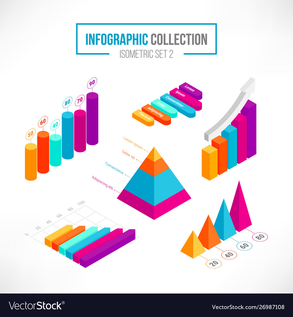 Isometric 3d data graphs and diagram set 2 vector image Isometric 3d data graphs and diagram set 2