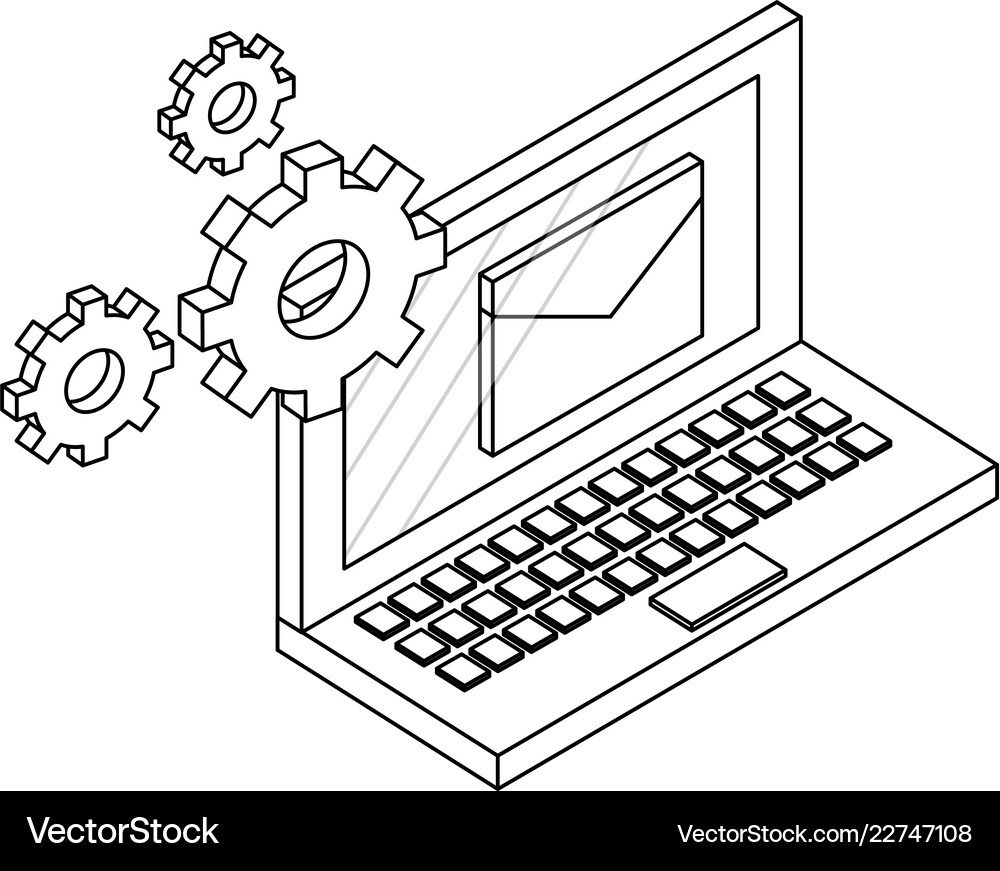 Laptop and technology elements black and white Vector Image