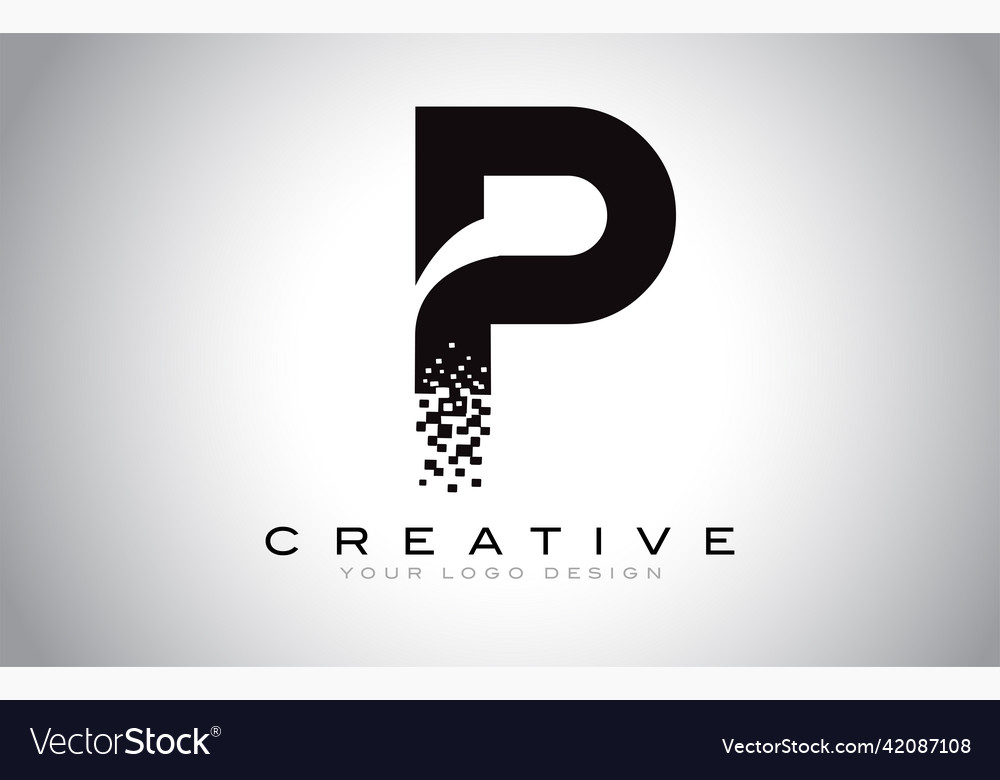 P initial letter logo design with digital pixels