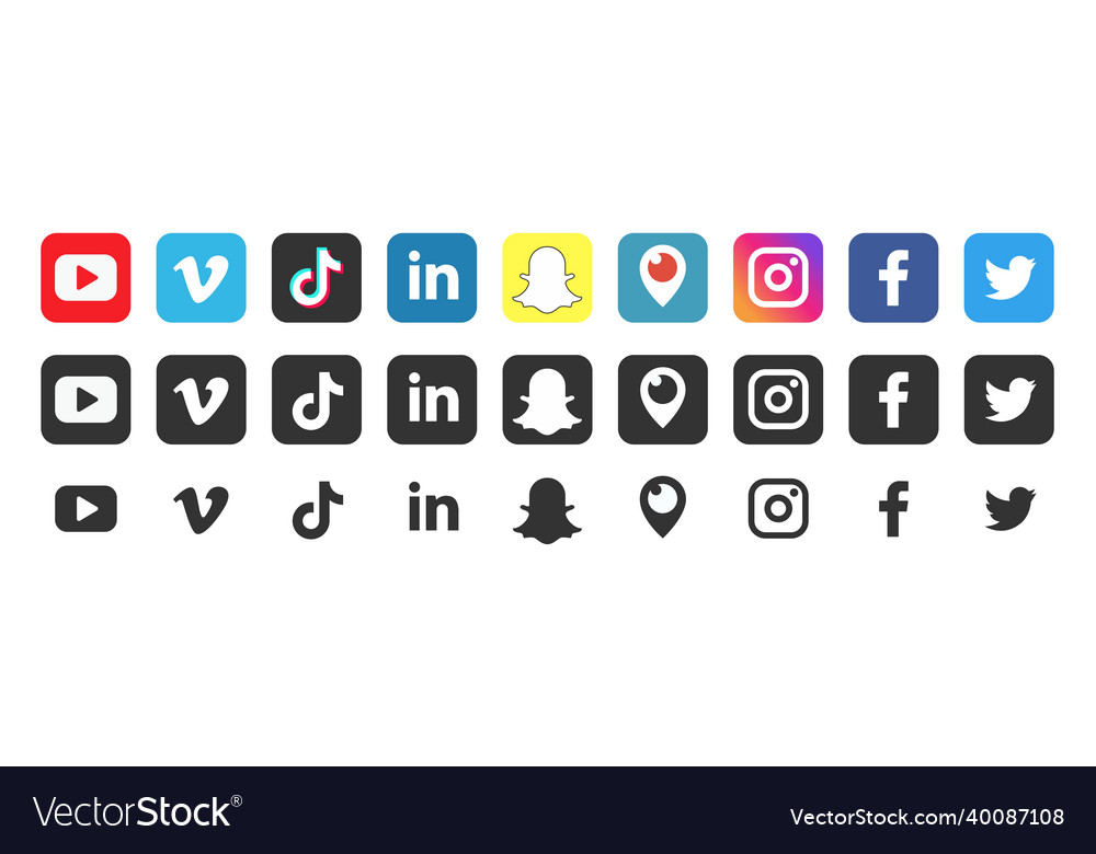 Realistic social media logotype collection