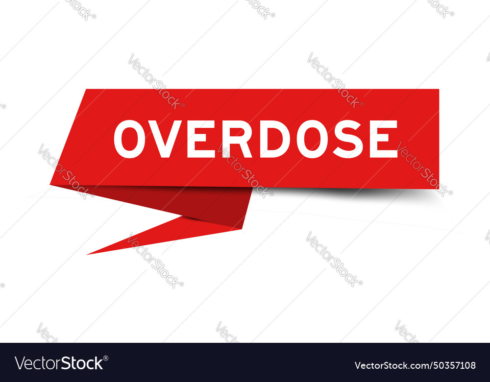 Red color speech banner with word overdose