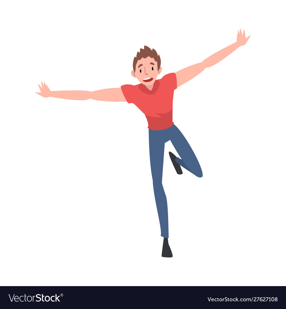 Smiling young man running with arms outstretched Vector Image