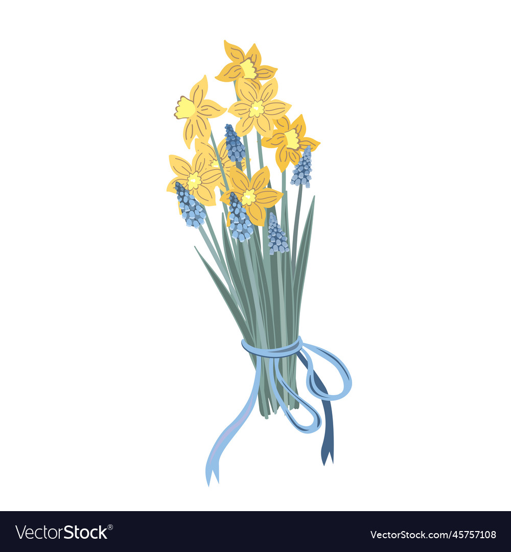 Frühling blühende gelbe Daffodils und blau