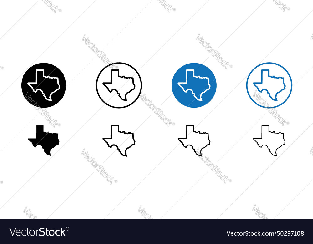 Texas map icon set state shape and flag symbol