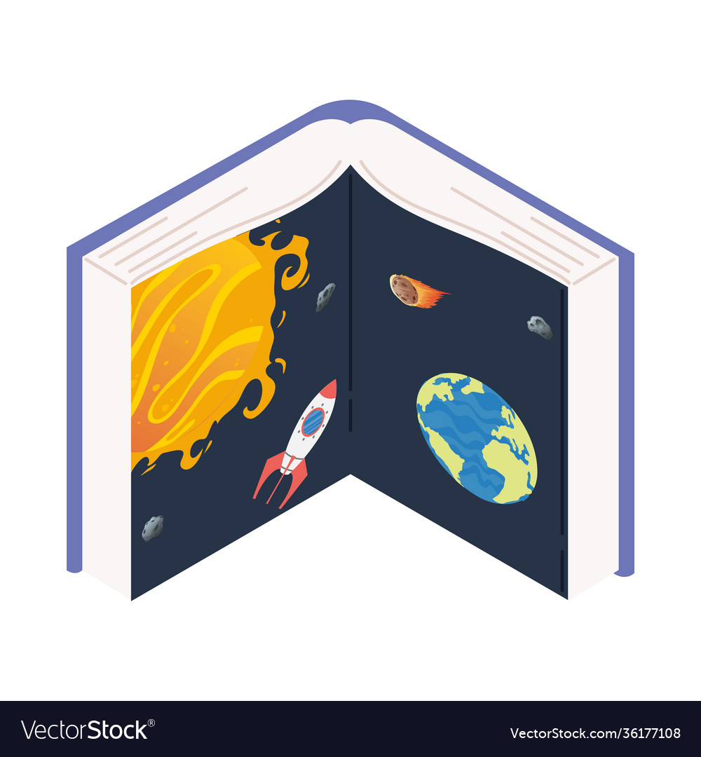 Text book open with space teme day