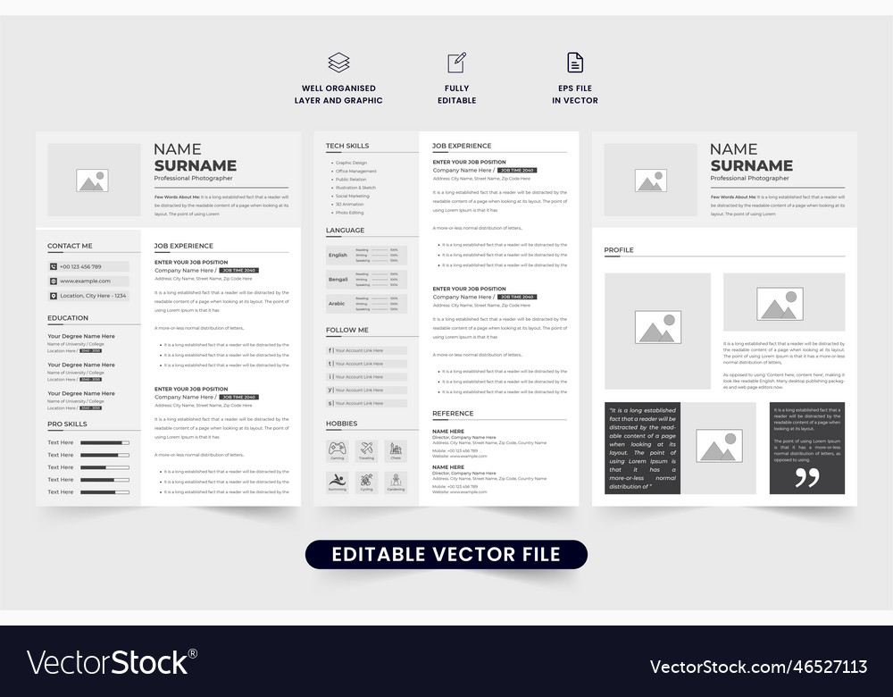 Corporate cv and resume template - Corporate Cv And Resume Template With Photo Vector 46527113