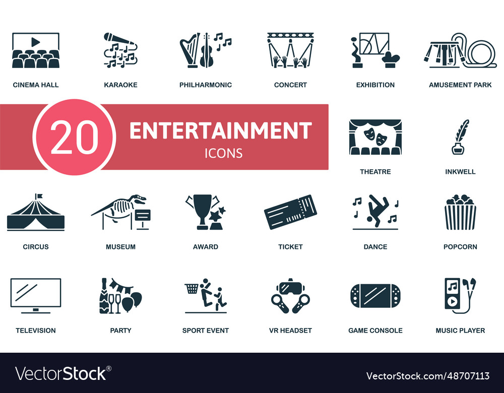 Entertainment set creative icons cinema hall