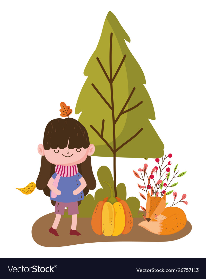 Girl cartoon in autumn season design