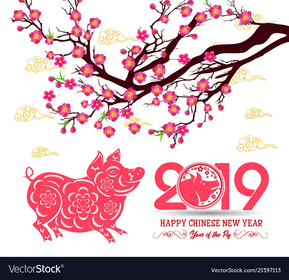 Happy chinese new year 2019 of the pig lunar