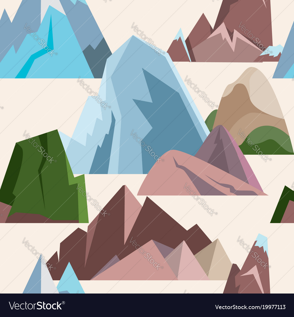 Seamless pattern with mountain icons in flat style