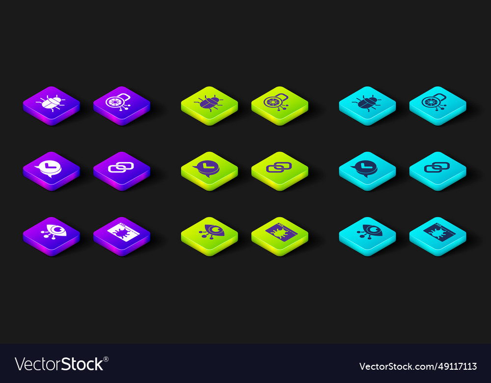 Set eye scan system bug check mark in speech vector image Set eye scan system bug check mark in speech