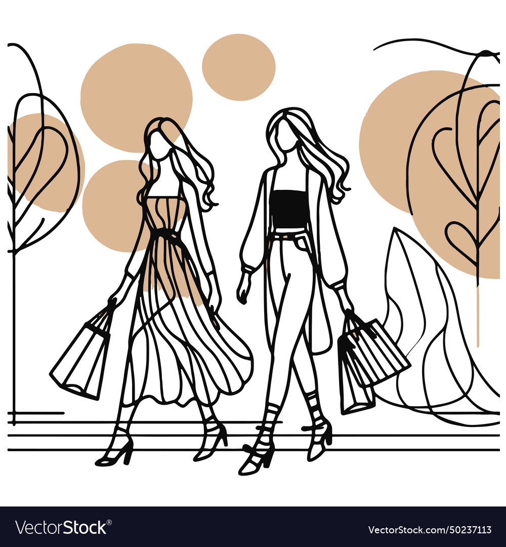 Shopping spree fashion girls lines-art