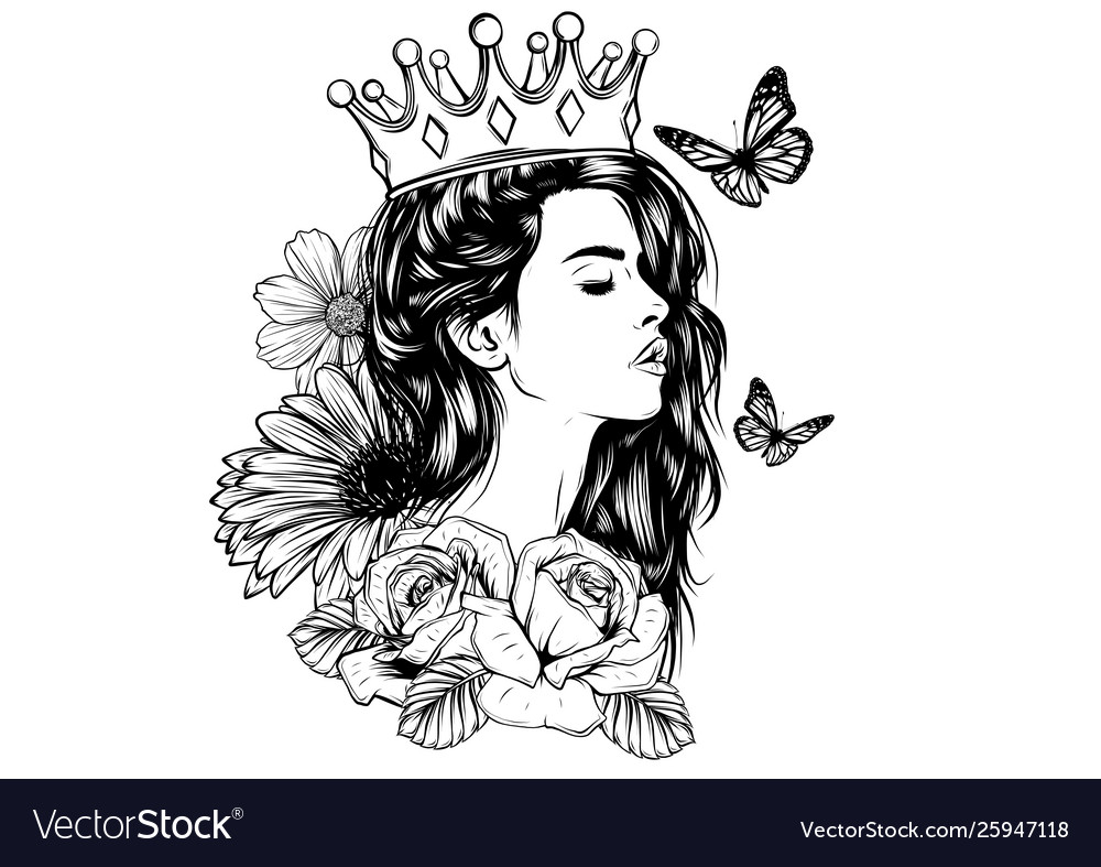 Beautiful Girl In Crown Girl With Long Hair Vector Image