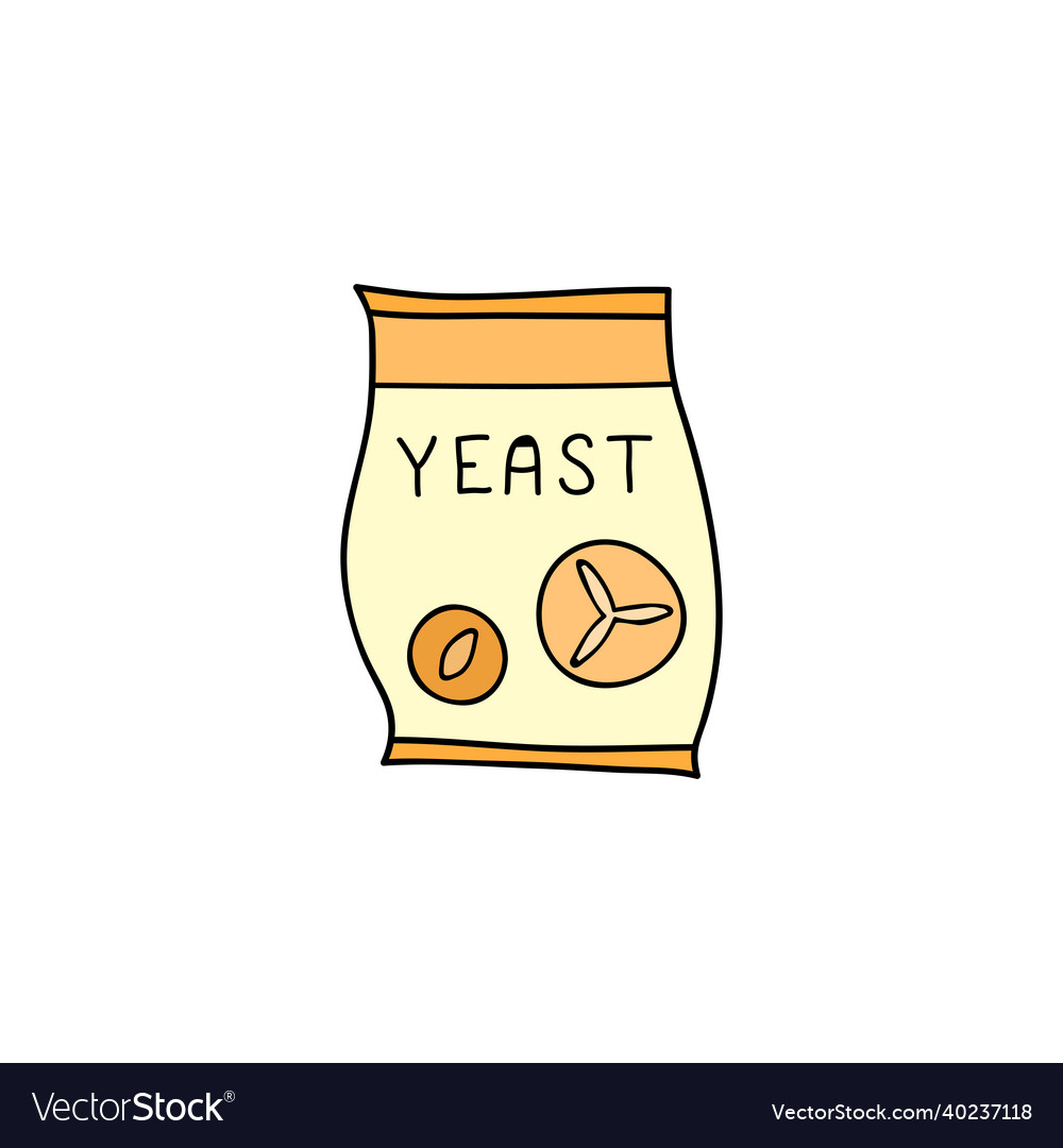 Doodle colored yeast in pack vector image Doodle colored yeast in pack