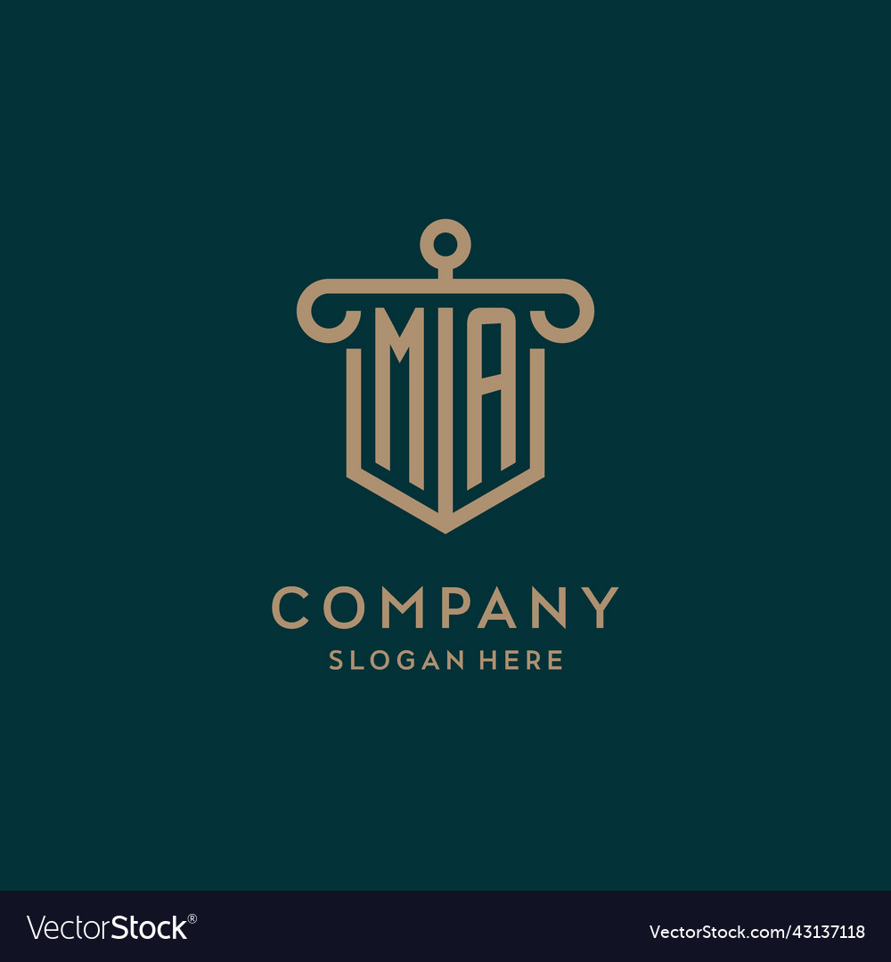 Ma monogram initial logo design with shield