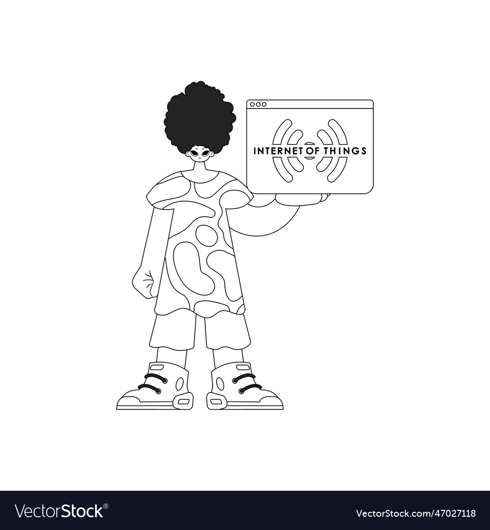 Man with iot logo rendered in line art vector image Man with iot logo rendered in line art