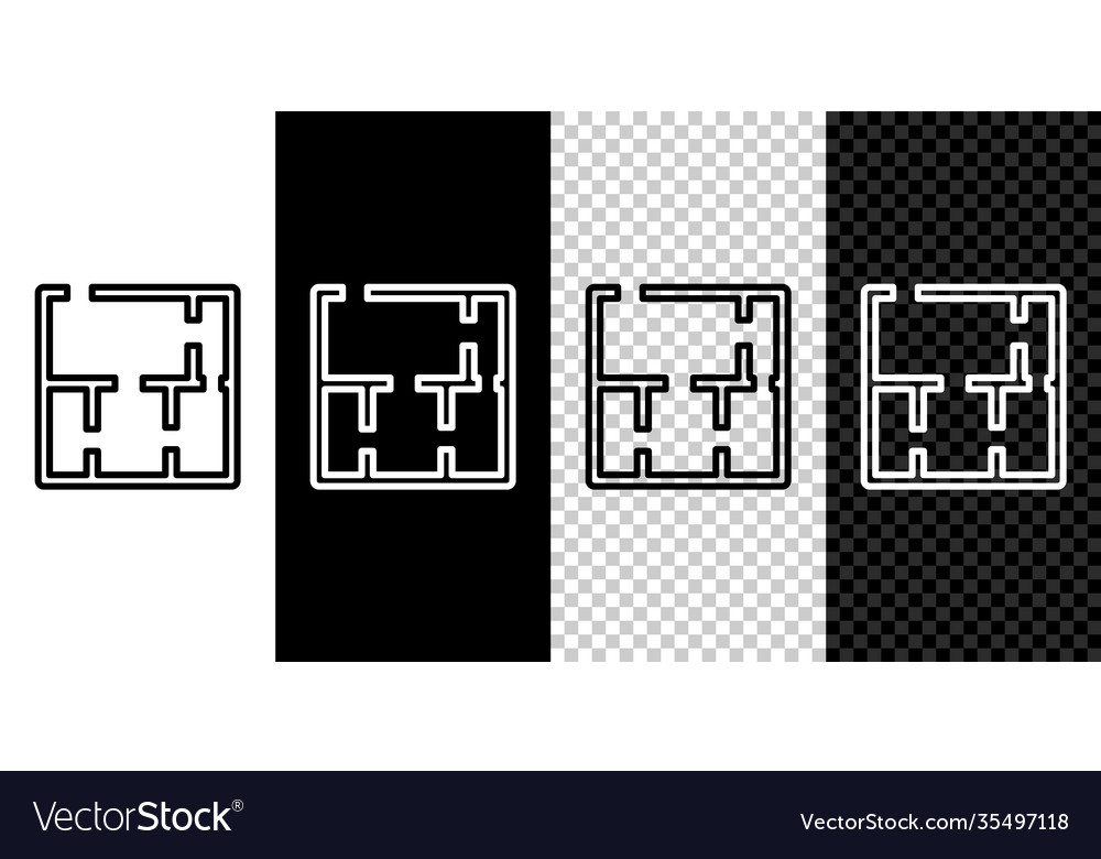 Set line house plan icon isolated on black