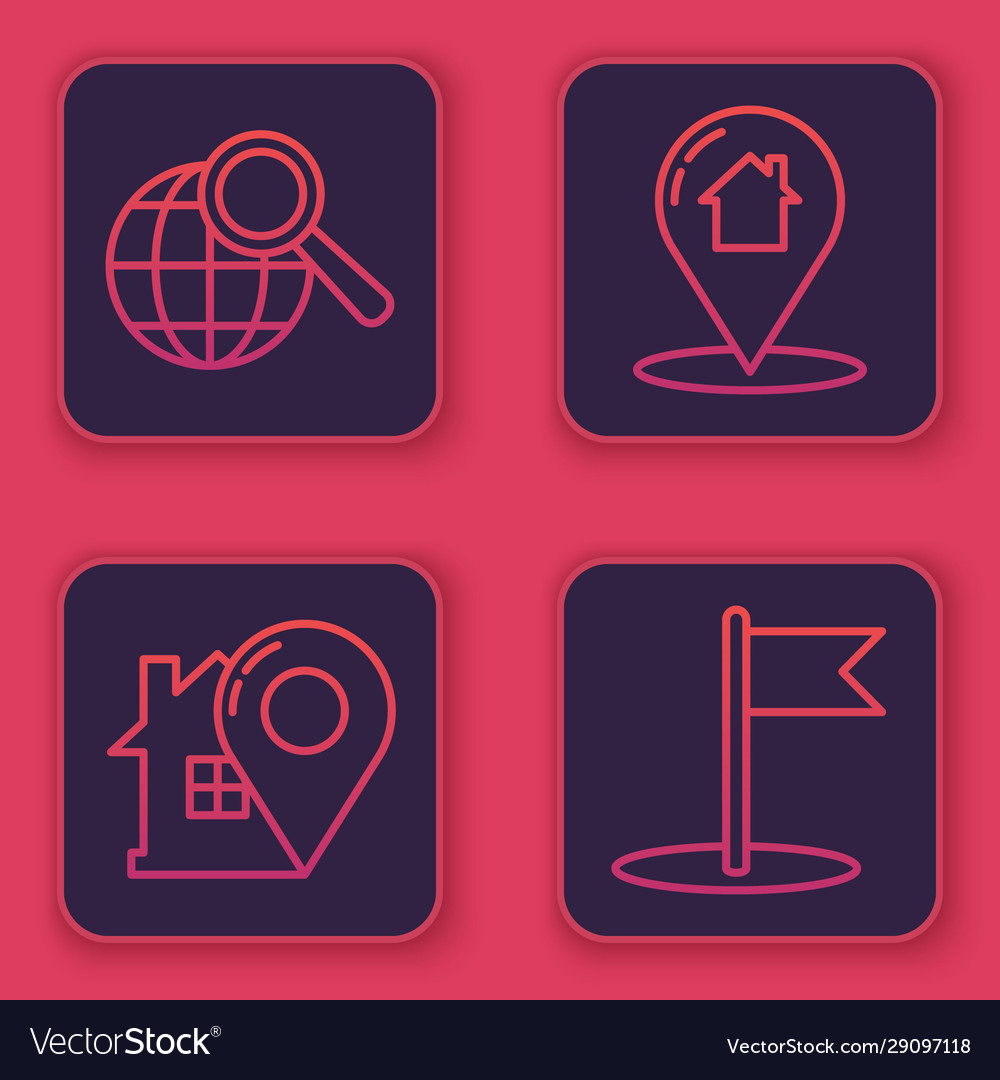 Set line magnifying glass with globe map pointer vector image Set line magnifying glass with globe map pointer