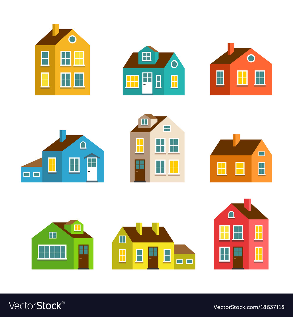 Small and big cartoon houses isolated set Vector Image