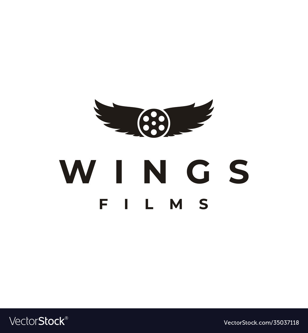 Wings And Film Reel For Movie Production Logo Vector Image