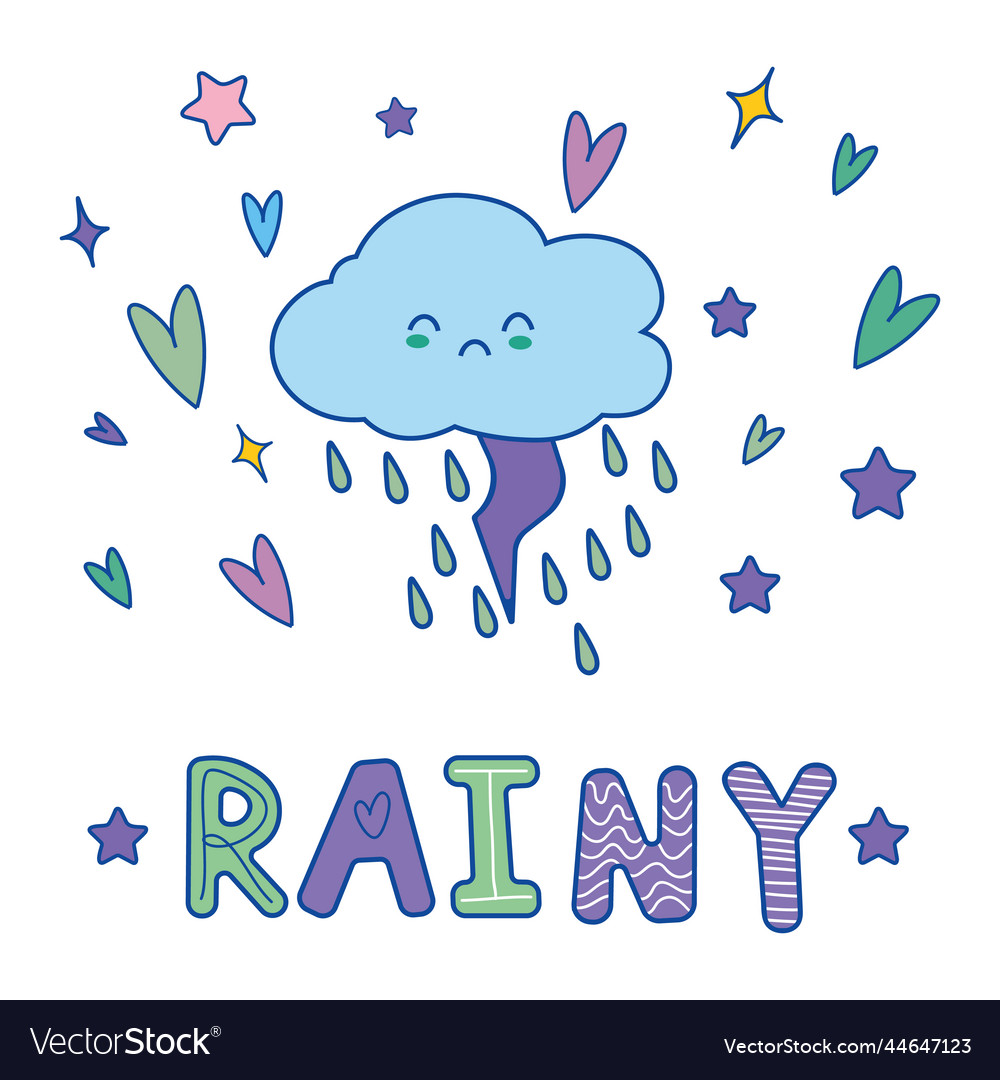 Colorful hand drawn cute card with cloud and rain Vector Image