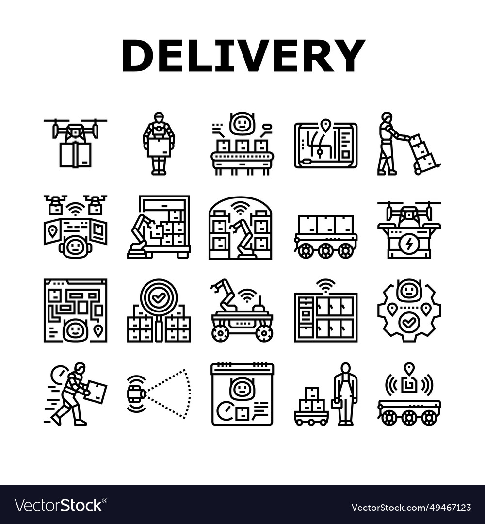 Delivery autonomous robot icons set Vector Image Delivery autonomous robot icons set