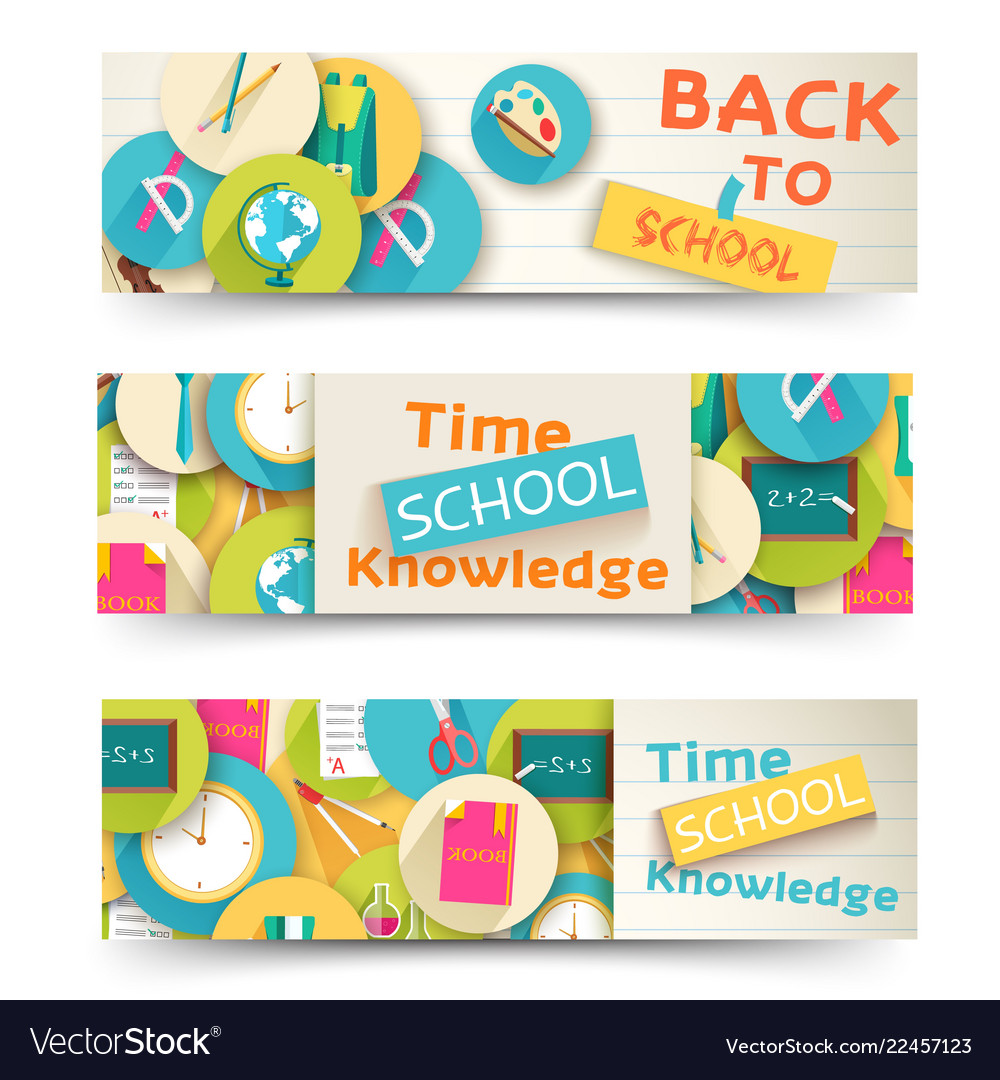 Flat back to school horizontal banners concept vector image Flat back to school horizontal banners concept