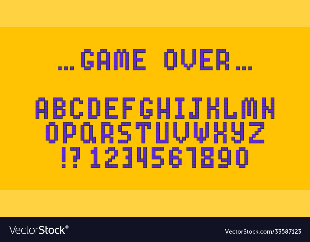 Pixel font in game retro style alphabet letters vector image Pixel font in game retro style alphabet letters