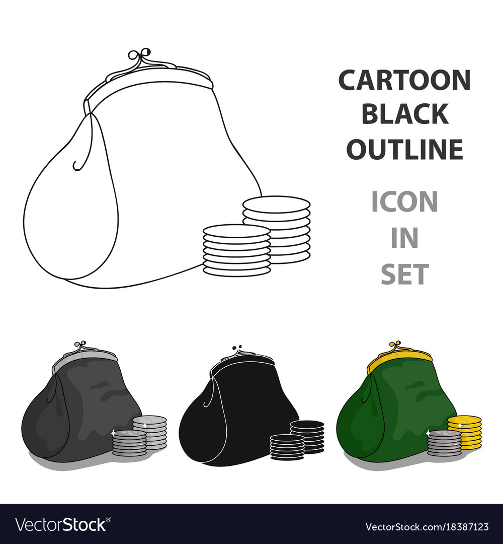 Purse with coins icon in cartoon style isolated