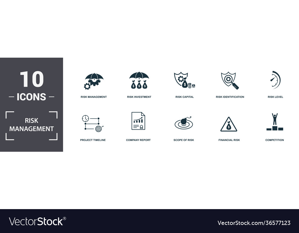 Risk management icons set collection includes vector image Risk management icons set collection includes