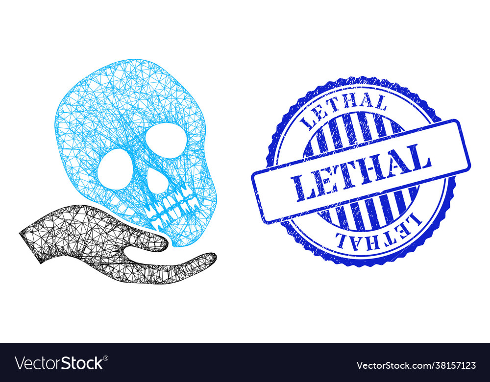 Rubber lethal stamp and net hand holds skull web vector image Rubber lethal stamp and net hand holds skull web