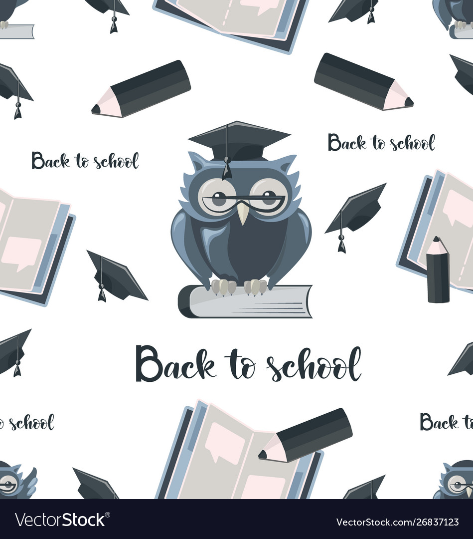 Seamless pattern with owl an open notebook Vector Image Seamless pattern with owl an open notebook