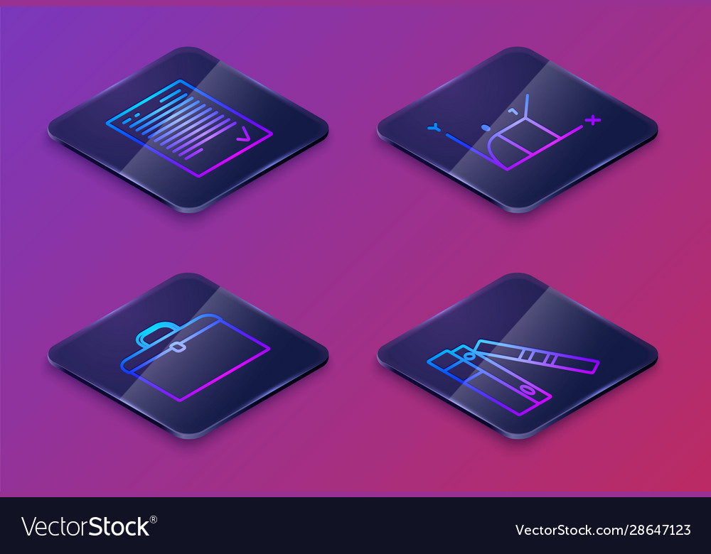 Set isometric line exam sheet with check mark vector image Set isometric line exam sheet with check mark