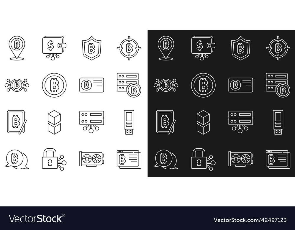 Set line bitcoin in browser usb flash drive Vector Image Set line bitcoin in browser usb flash drive