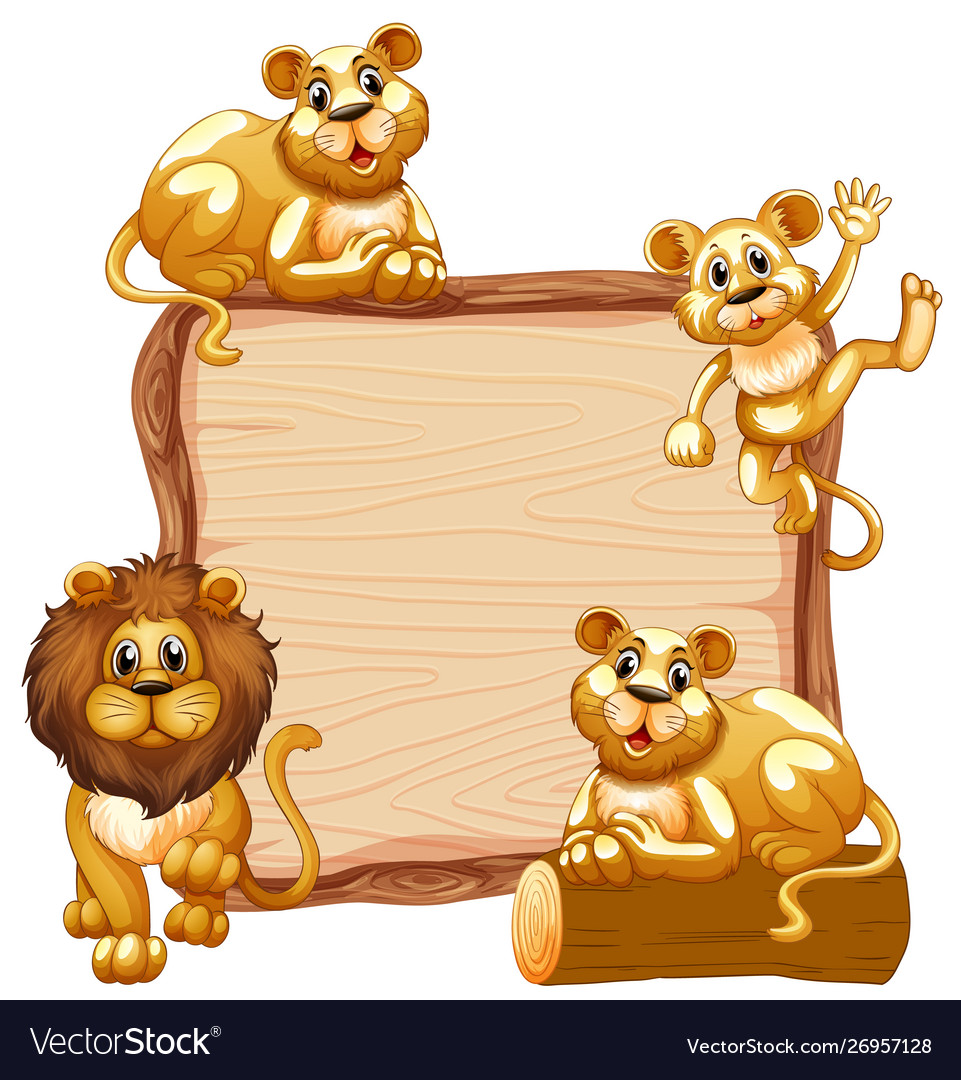 Border template design with cute lion family Vector Image