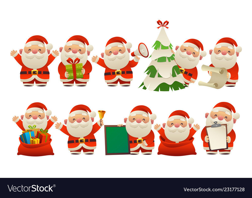 Collection of happy cute christmas santa claus