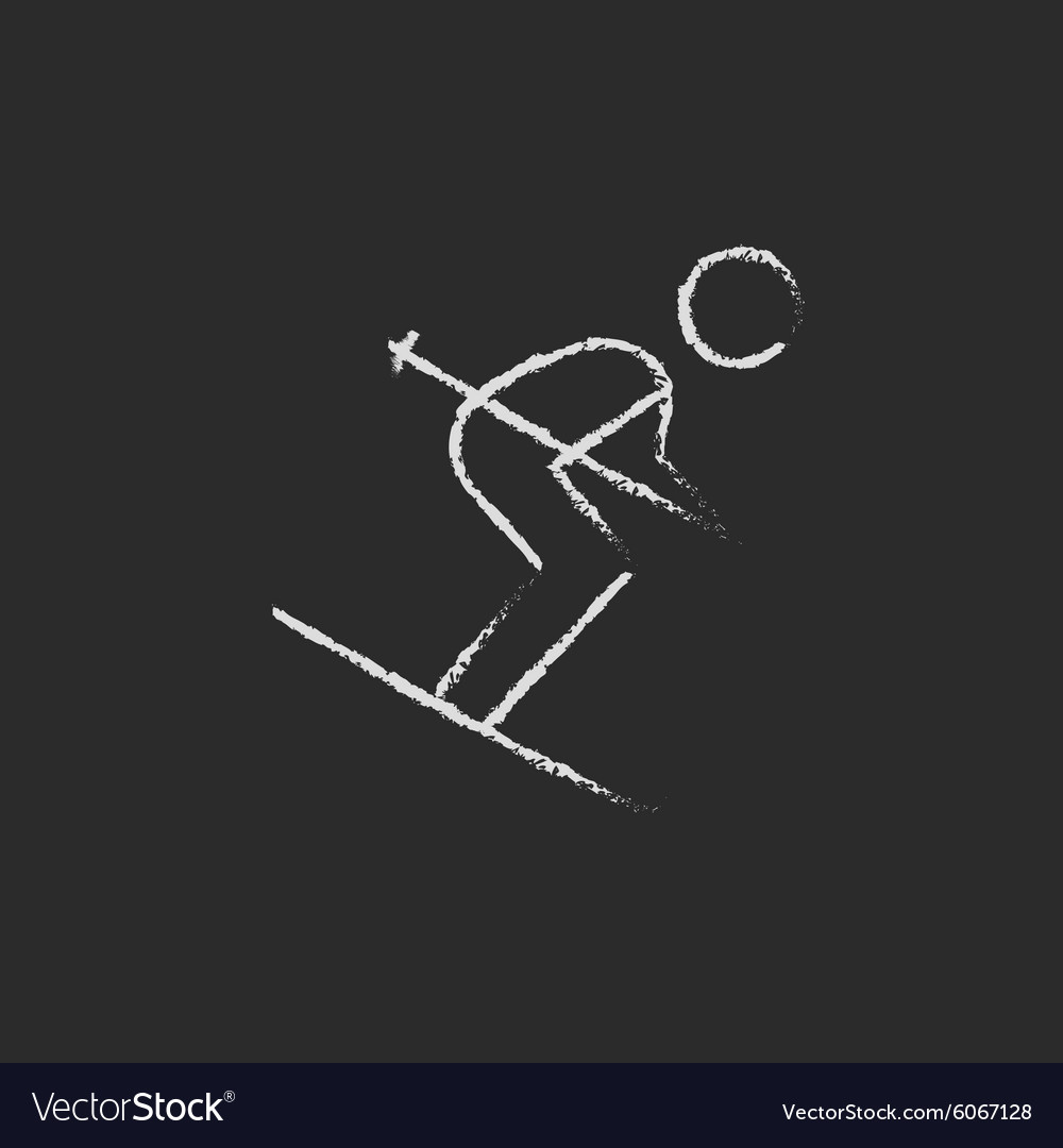 Downhill skiing icon drawn in chalk