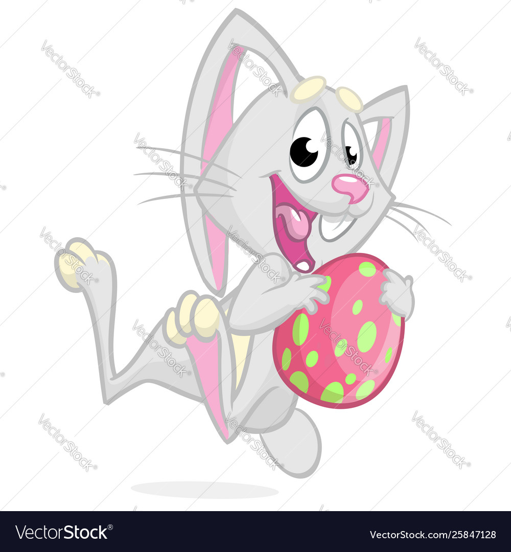 Easter bunny jumping with colored egg