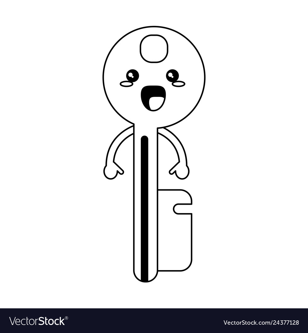 Key kawaii cartoon isolated in black and white