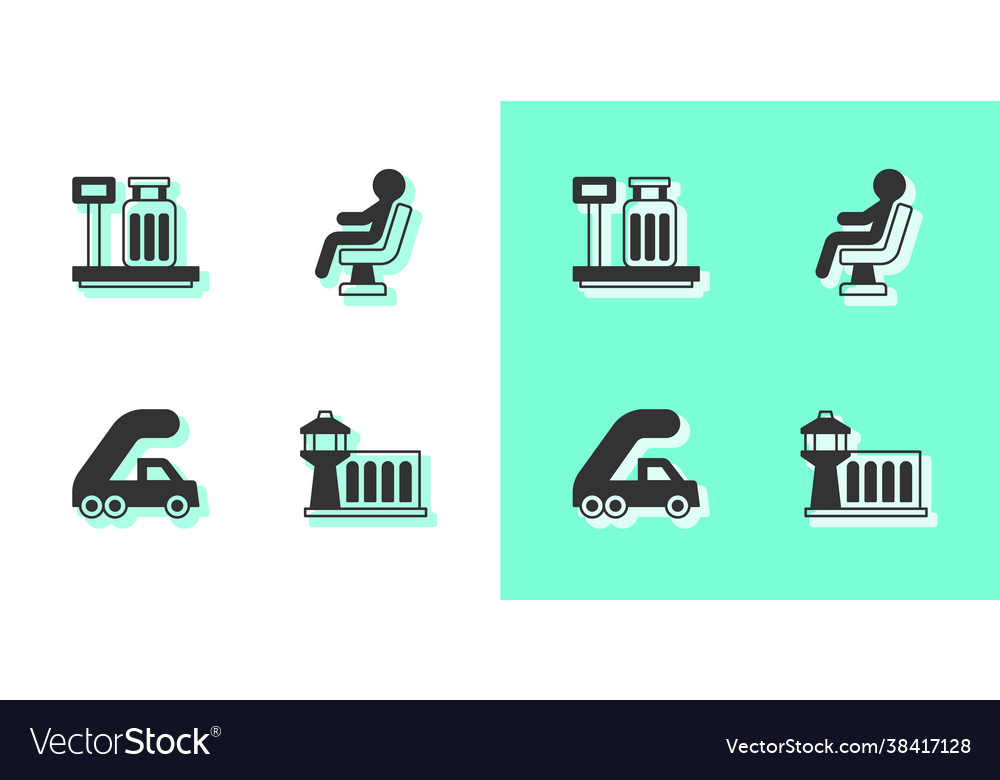 Set airport control tower scale with suitcase