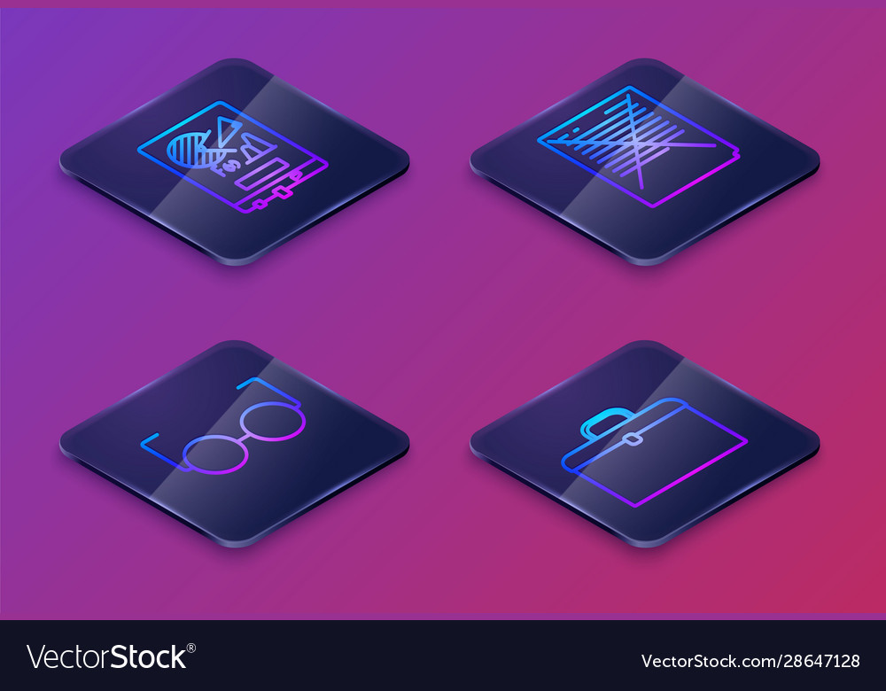 Set isometric line board with graph chart glasses