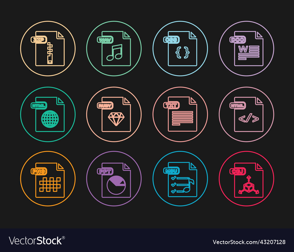 Set line obj Datei Dokument html css ruby zip vector image Set line obj Datei Dokument html css ruby zip