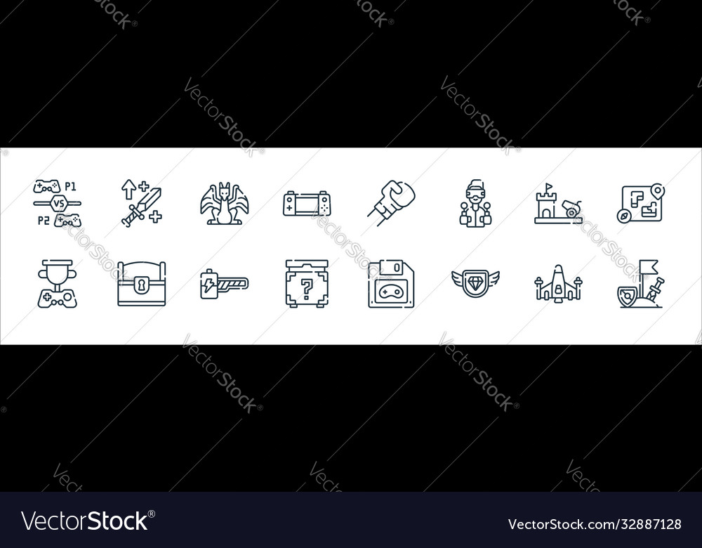 Videogame line icons linear set quality vector image Videogame line icons linear set quality