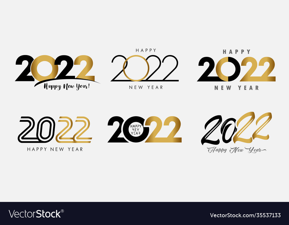 Big set 2022 happy new year gold and black logo