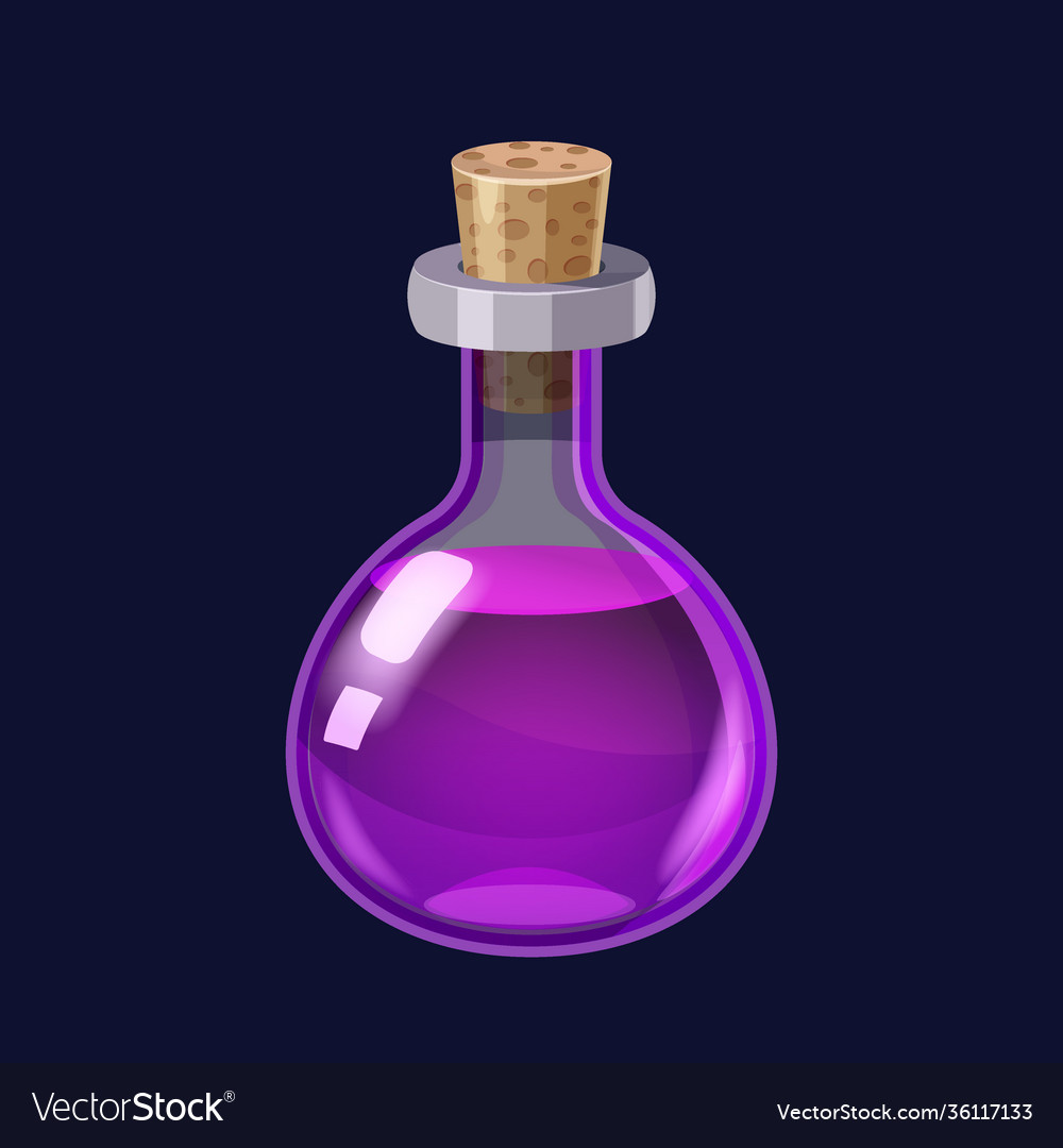 Bottle with liquid violet potion magic elixir game