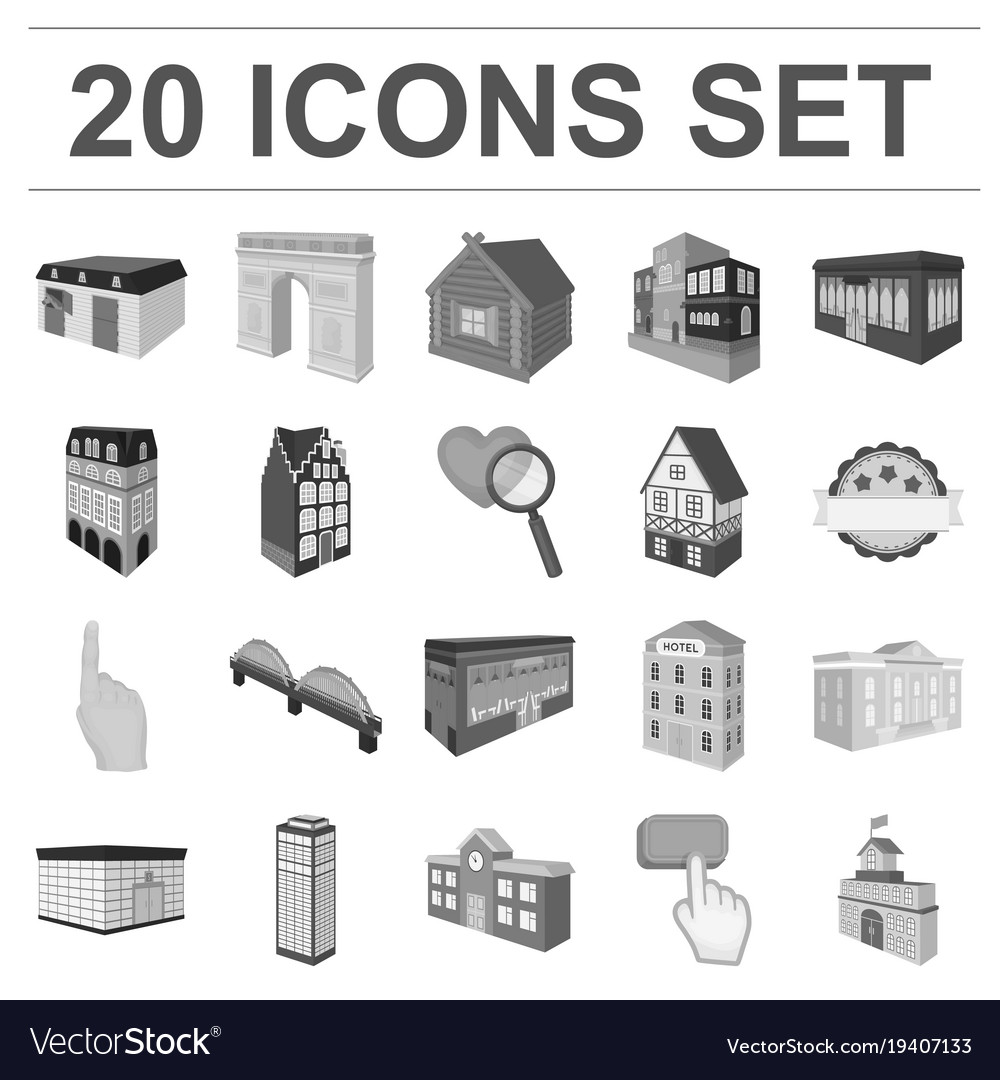 Building and architecture monochrome icons in set