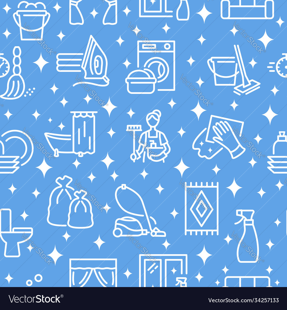 Cleaning service seamless pattern with flat line